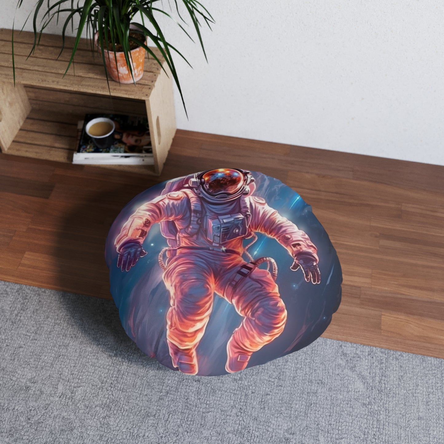 Astronaut Outer Space - Galaxy Starfield Art - Tufted Floor Pillow, Round