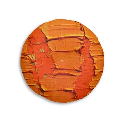 Fiery Citrus Orange: Edgy Distressed, Denim-Inspired Fabric - Tufted Floor Pillow, Round