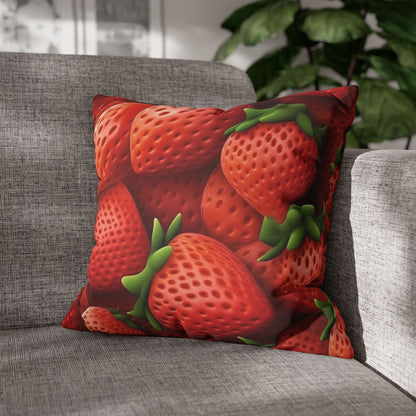 Garden Strawberries- Wild Sweet Gourmet - Farm Growing Ripe Red Fruit -Spun Polyester Square Pillow Case