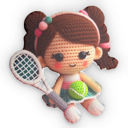 Tennis Girl Crochet Plush, Racket Sport Gift, Shaped Pillow