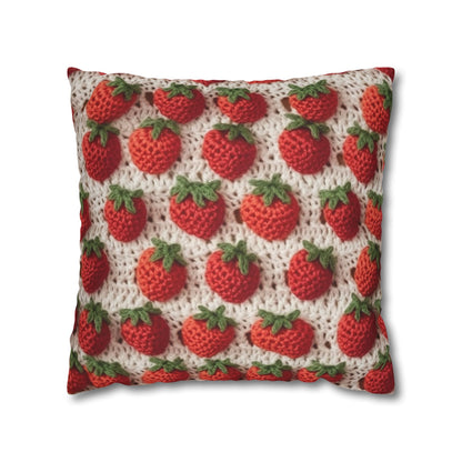 Strawberry Traditional Japanese, Crochet Craft, Fruit Design, Red Berry Pattern - Spun Polyester Square Pillow Case