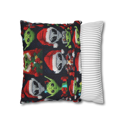 Festive Alien Invasion: Intergalactic Christmas Holiday Cheer with Santa Hats and Seasonal Gifts Crochet Pattern - Spun Polyester Square Pillow Case