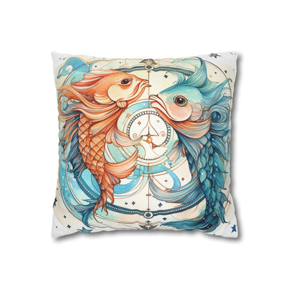 Pisces Zodiac Horoscope - Starry Watercolor & Ink, Hyper-Detailed Fish Spun Polyester Square Pillow Case