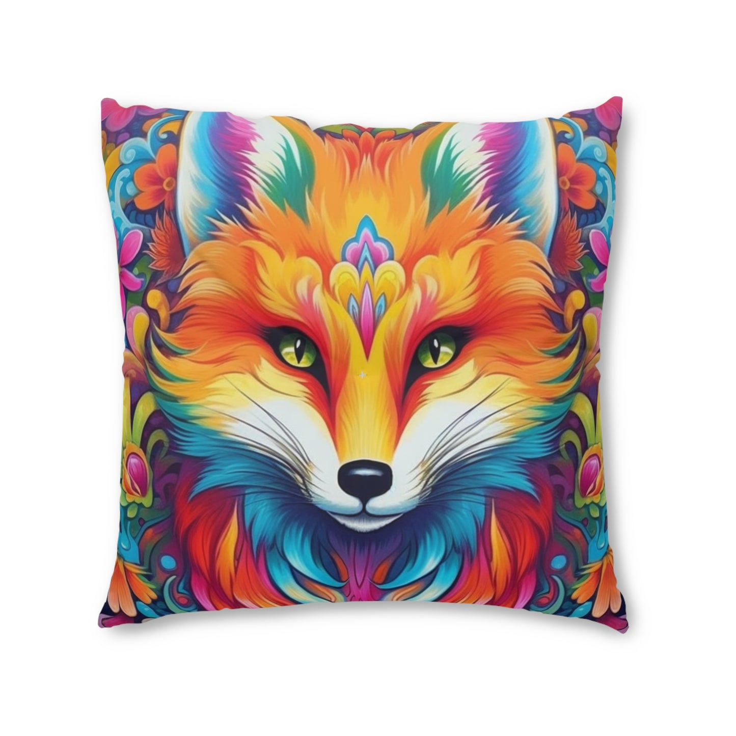 Vibrant & Colorful Fox Design - Unique and Eye-Catching - Tufted Floor Pillow, Square