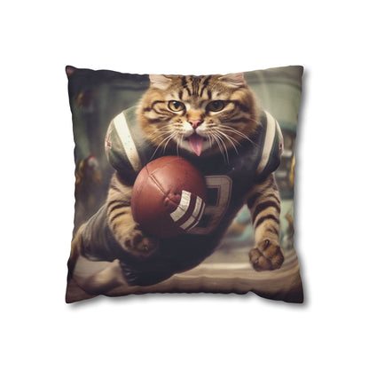 Football Field Felines: Kitty Cats in Sport Tackling Scoring Game Position - Spun Polyester Square Pillow Case