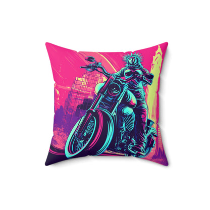 Statue of Liberty Motorcycle Biker USA Style Spun Polyester Square Pillow