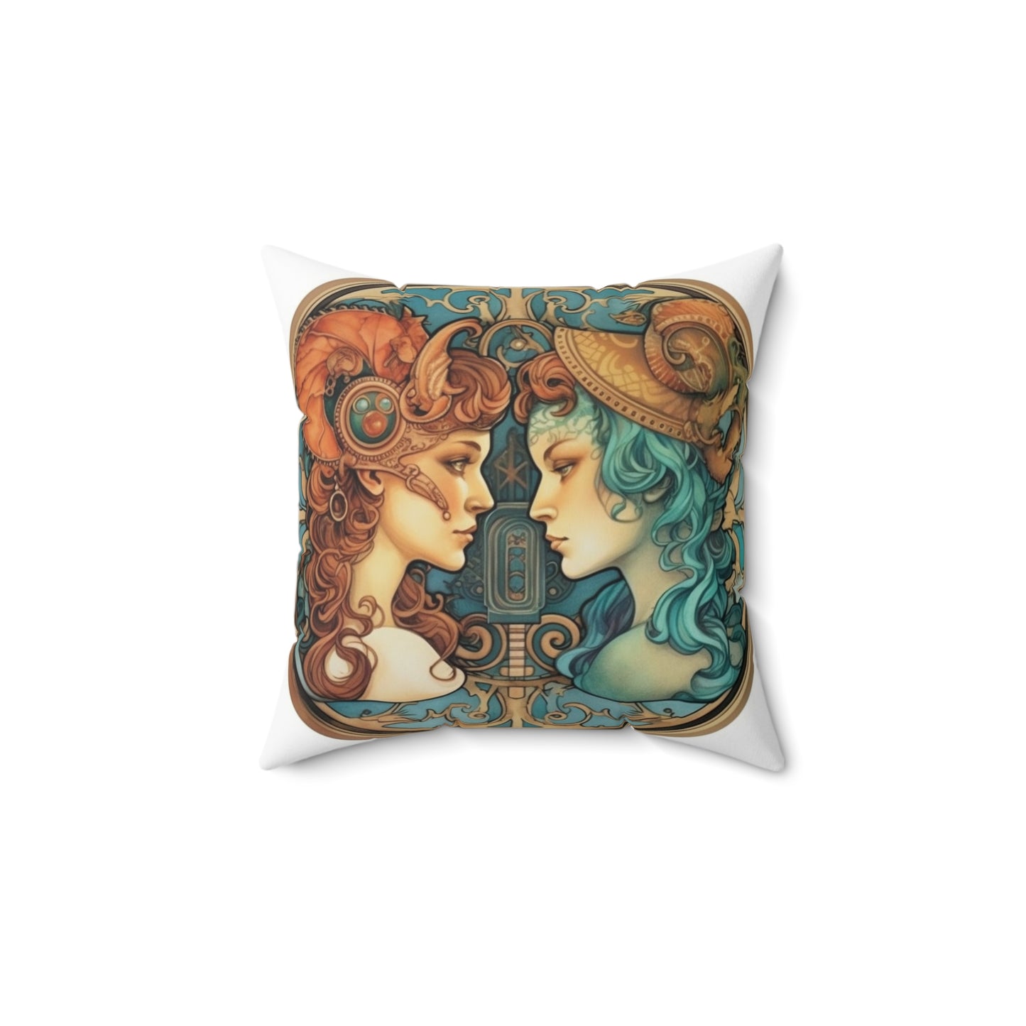 Steampunk Gemini - Dualistic Motifs & Vibrant Contrast - Spun Polyester Square Pillow