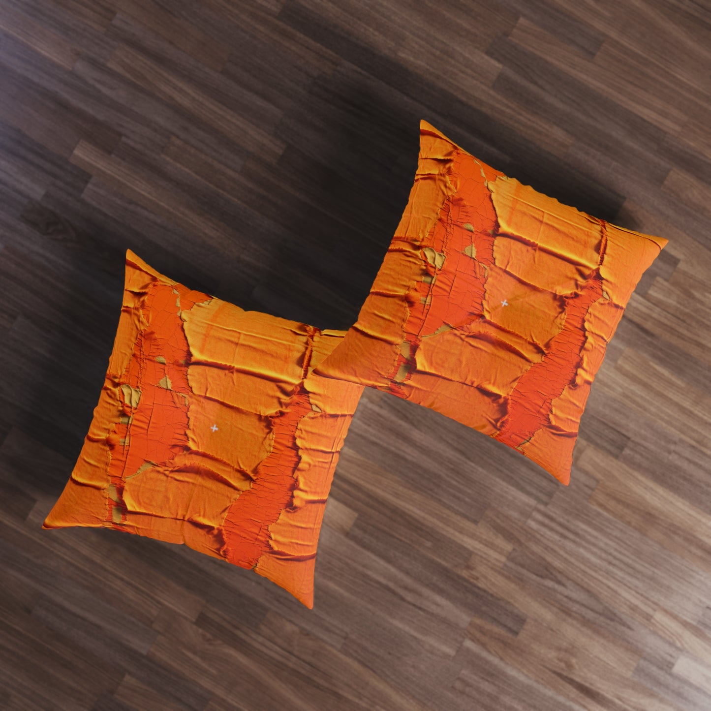 Fiery Citrus Orange: Edgy Distressed, Denim-Inspired Fabric - Tufted Floor Pillow, Square