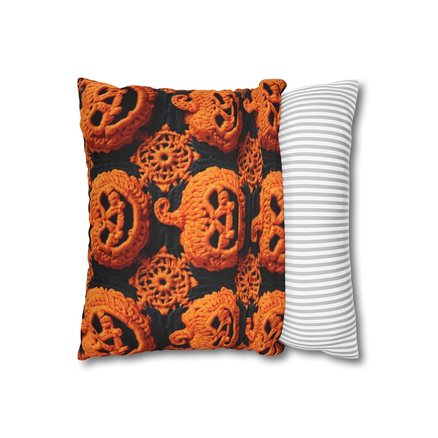 Halloween Crochet Pumpkin Scary Horror Festive Holiday Pattern - Spun Polyester Square Pillow Case