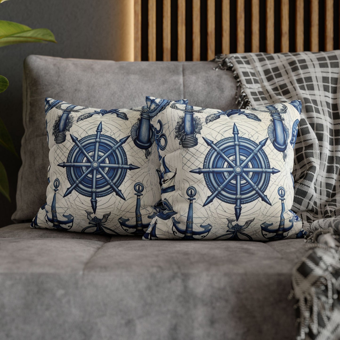 Nautical Theme Art - Anchors, Ropes, Compass Spun Polyester Square Pillow Case