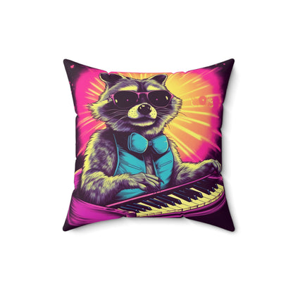 Raccoon Keyboard Piano Music Animal Graphic Spun Polyester Square Pillow