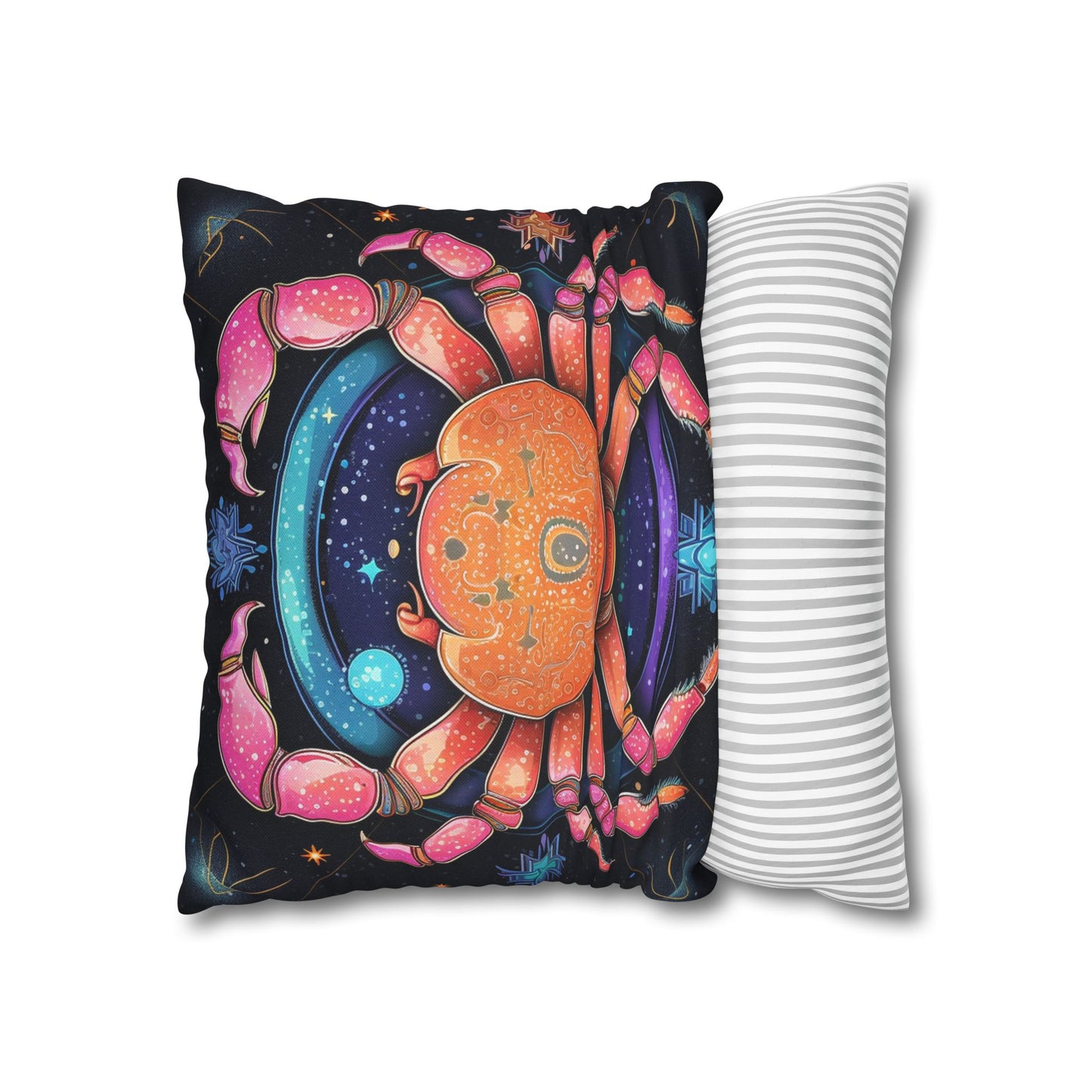 Rainbow Celestial Crab - Vibrant Cancer Zodiac Sign Art - Spun Polyester Square Pillow Case