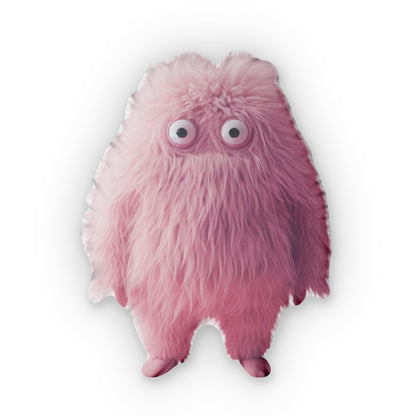 Fuzzy Pink Monster Plush, Adorable Fluffy Creature, Whimsical Soft, Cute Furry Friend, Fantasy Gift, Shaped Pillow