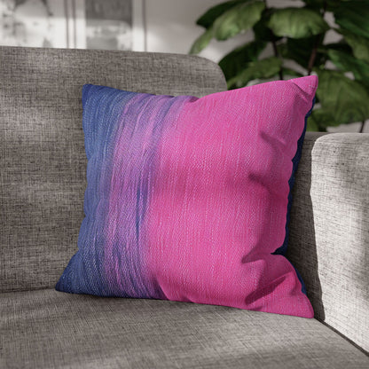 Dual Delight: Half-and-Half Pink & Blue Denim Daydream - Spun Polyester Square Pillow Case