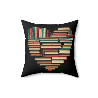 Valentines Day Book Love: Heart-Shaped Stack of Romantic Novels - Spun Polyester Square Pillow