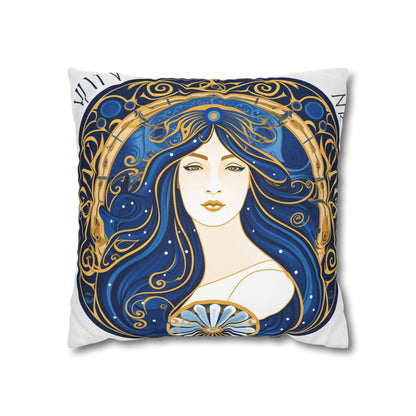 Virgo Zodiac Circular Symmetry in Gold Royal Blue - Spun Polyester Square Pillow Case