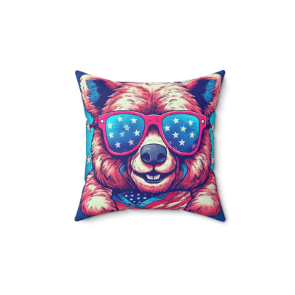 USA American Bear Cub Furry Animal Grizzly Spun Polyester Square Pillow