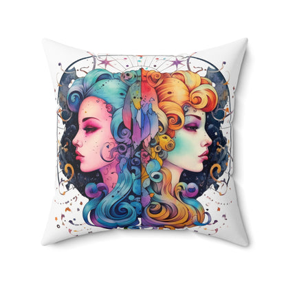 Graffiti Gemini Zodiac Sign - Astrology, Twins Symbol - Spun Polyester Square Pillow