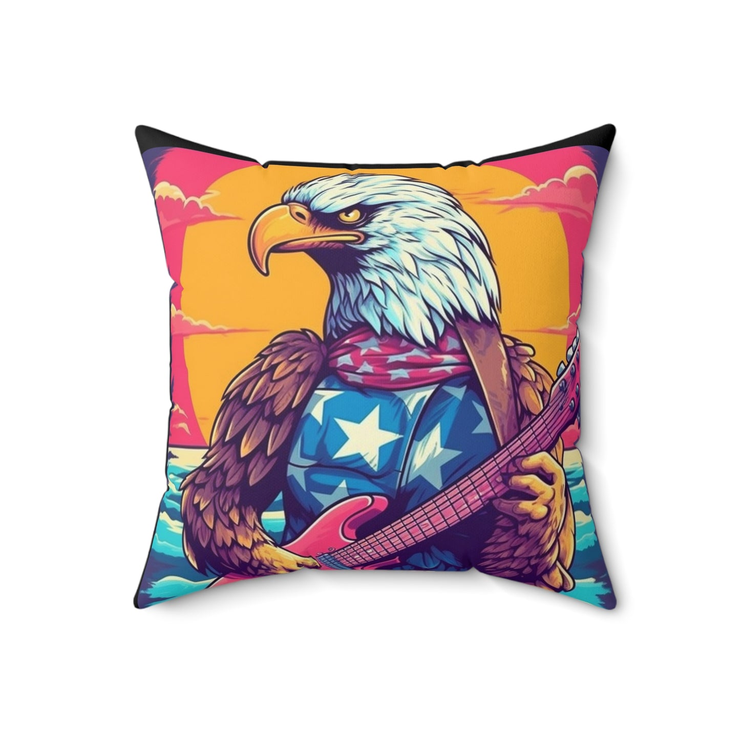 Bald Eagle from America, the Guitar Maestro Graphic Spun Polyester Square Pillow