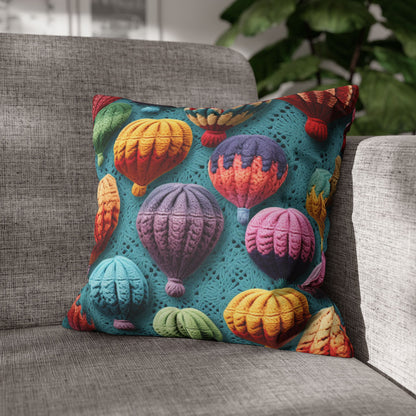 Crochet Hot Air Balloons Sky Travel Transport Scenic Style - Spun Polyester Square Pillow Case