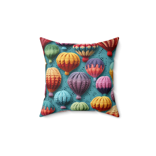 Crochet Hot Air Balloons Sky Travel Transport Scenic Style - Spun Polyester Square Pillow