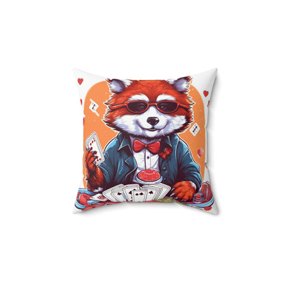 Red Panda Poker Card Player Anime Graphic Spun Polyester Square Pillow