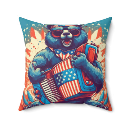 Accordion Bear Patriotic 4th of July American Music Spun Polyester Square Pillow