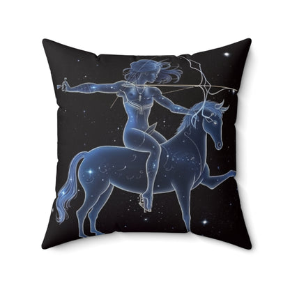 Sagittarius Zodiac in Starlit Universe - Fluorescent Colors - Spun Polyester Square Pillow