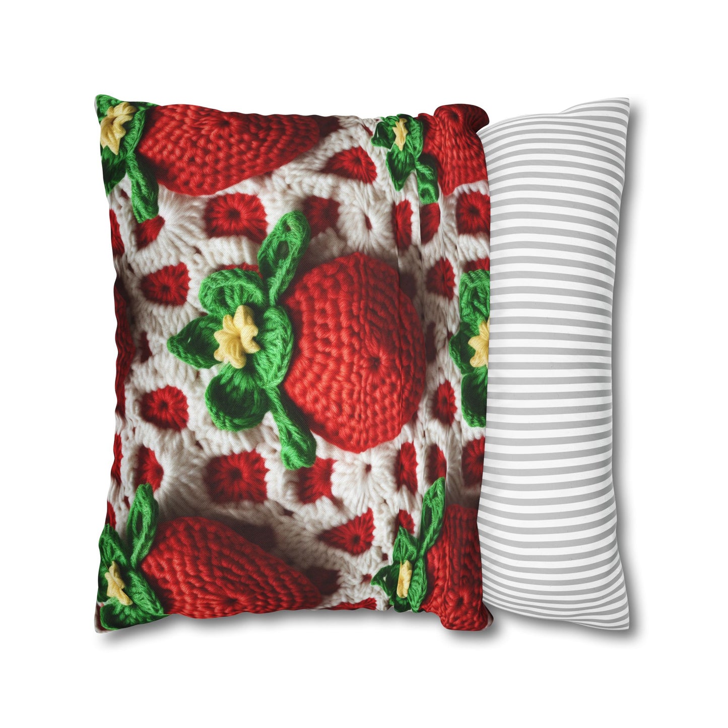 Strawberry Crochet Pattern - Amigurumi Strawberries - Fruit Design for Home and Gifts - Spun Polyester Square Pillow Case