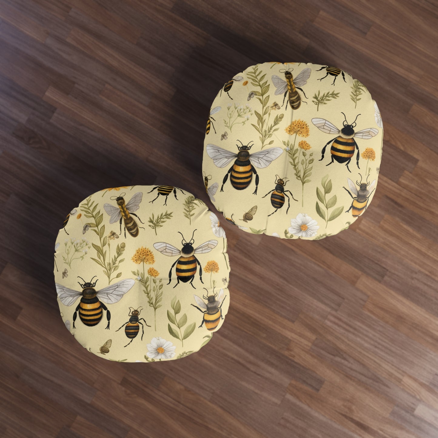 Whimsical Bees & Honeycombs Nature-Friendly Pattern Design Tufted Floor Pillow, Round