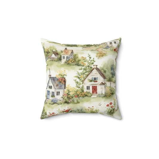 Cottagecore Classic House - Charming Rustic Grandmillenial Style - Eclectic Colors - Spun Polyester Square Pillow