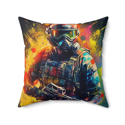 Paintball Game Sport: Professional Action Shot Target Player - Spun Polyester Square Pillow