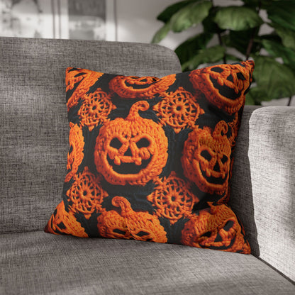 Halloween Crochet Pumpkin Scary Horror Festive Holiday Pattern - Spun Polyester Square Pillow Case