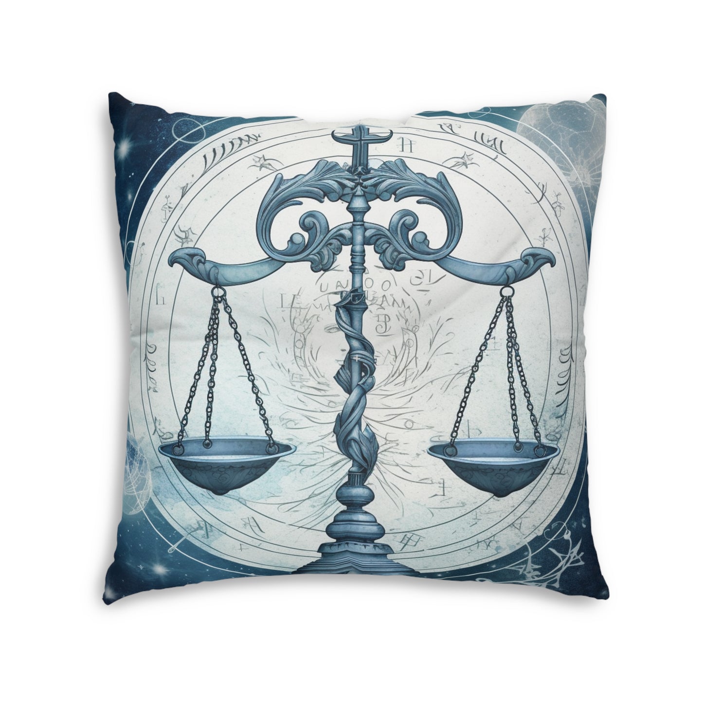 Blue Tones Libra Zodiac Cosmic Astro - Balance Scale & Symbols - Tufted Floor Pillow, Square