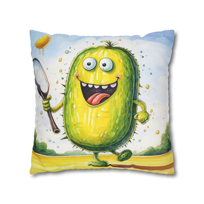 Pickleball Sport: Athletic Pickle Playing Game with Net and Paddle - Spun Polyester Square Pillow Case