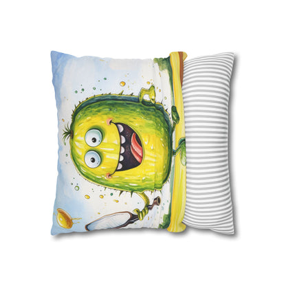 Pickleball Sport: Athletic Pickle Playing Game with Net and Paddle - Spun Polyester Square Pillow Case