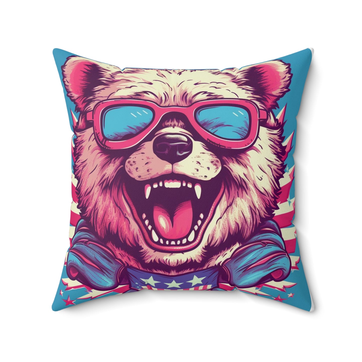 Patriotic Bear USA American Graphic Spun Polyester Square Pillow