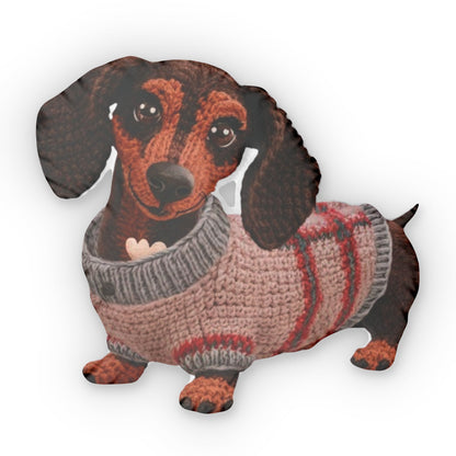 Crochet Dachsund Dog in Sweater - Shaped Pillow