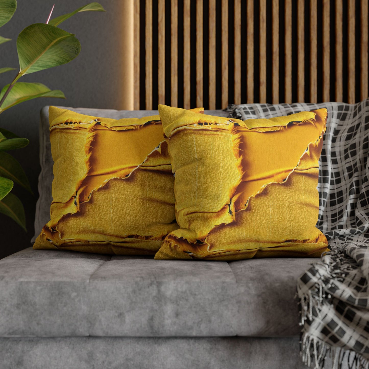 Banana Yellow Lemon: Bold Distressed, Denim-Inspired Fabric - Spun Polyester Square Pillow Case