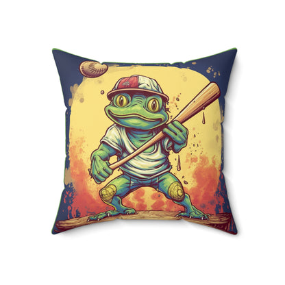 Frog Baseball Sport Athletic Swamp Creature Game Graphic Spun Polyester Square Pillow