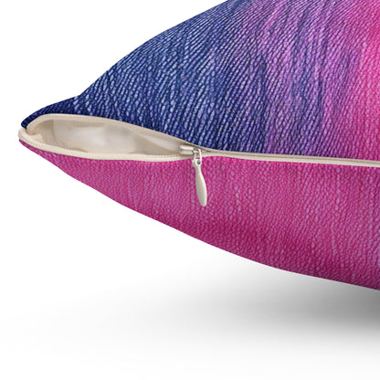 Dual Delight: Half-and-Half Pink & Blue Denim Daydream - Spun Polyester Square Pillow