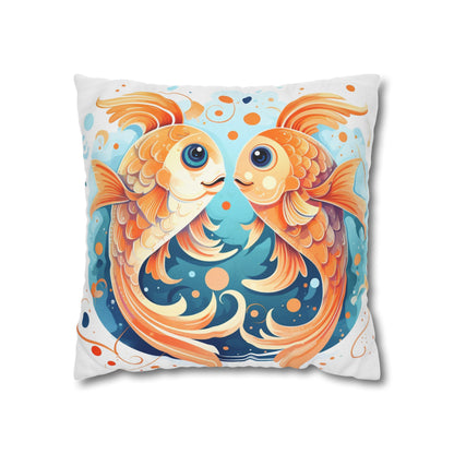 Charming Cartoon Fish Pisces - Dreamy Zodiac Illustration - Spun Polyester Square Pillow Case