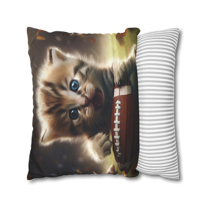 Football Kitten Touchdown: Tabby's Winning Play Sport Game - Spun Polyester Square Pillow Case