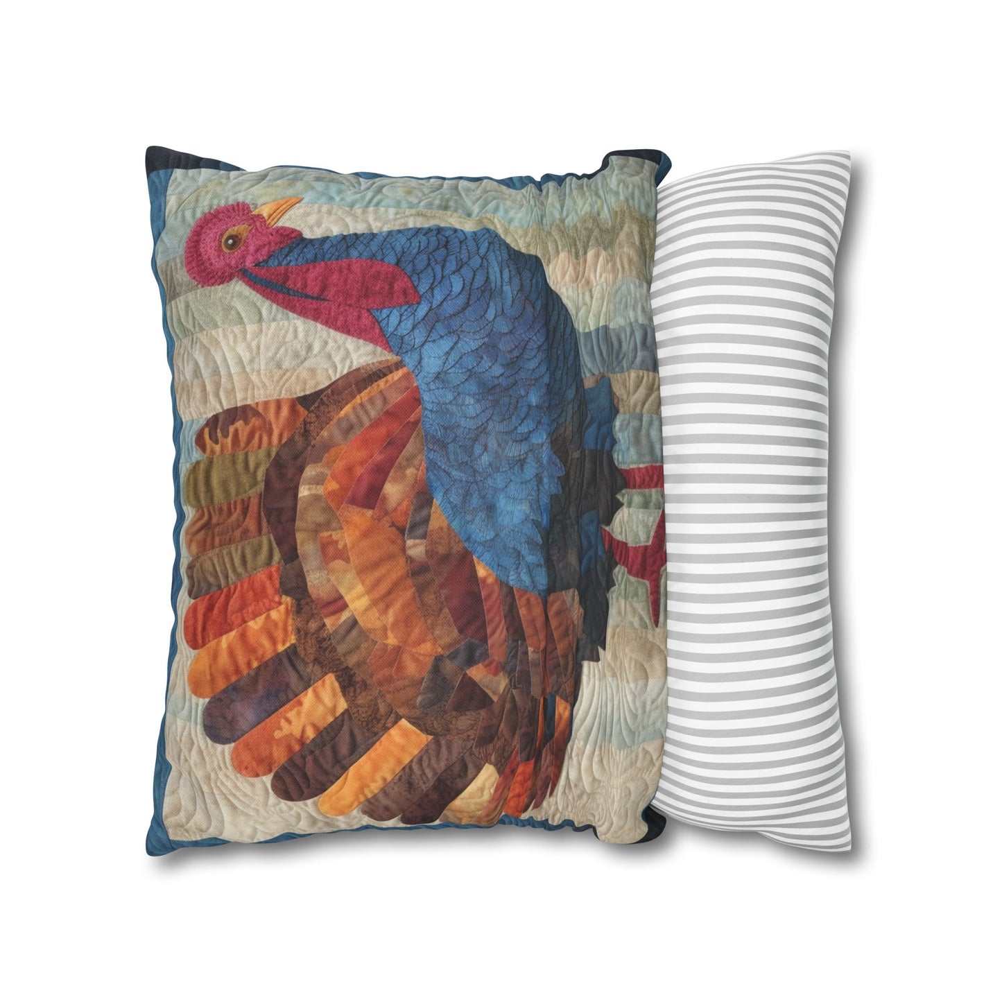 Thanksgiving Harvest Quilt: Festive Turkey Design for Holiday Season - Spun Polyester Square Pillow Case