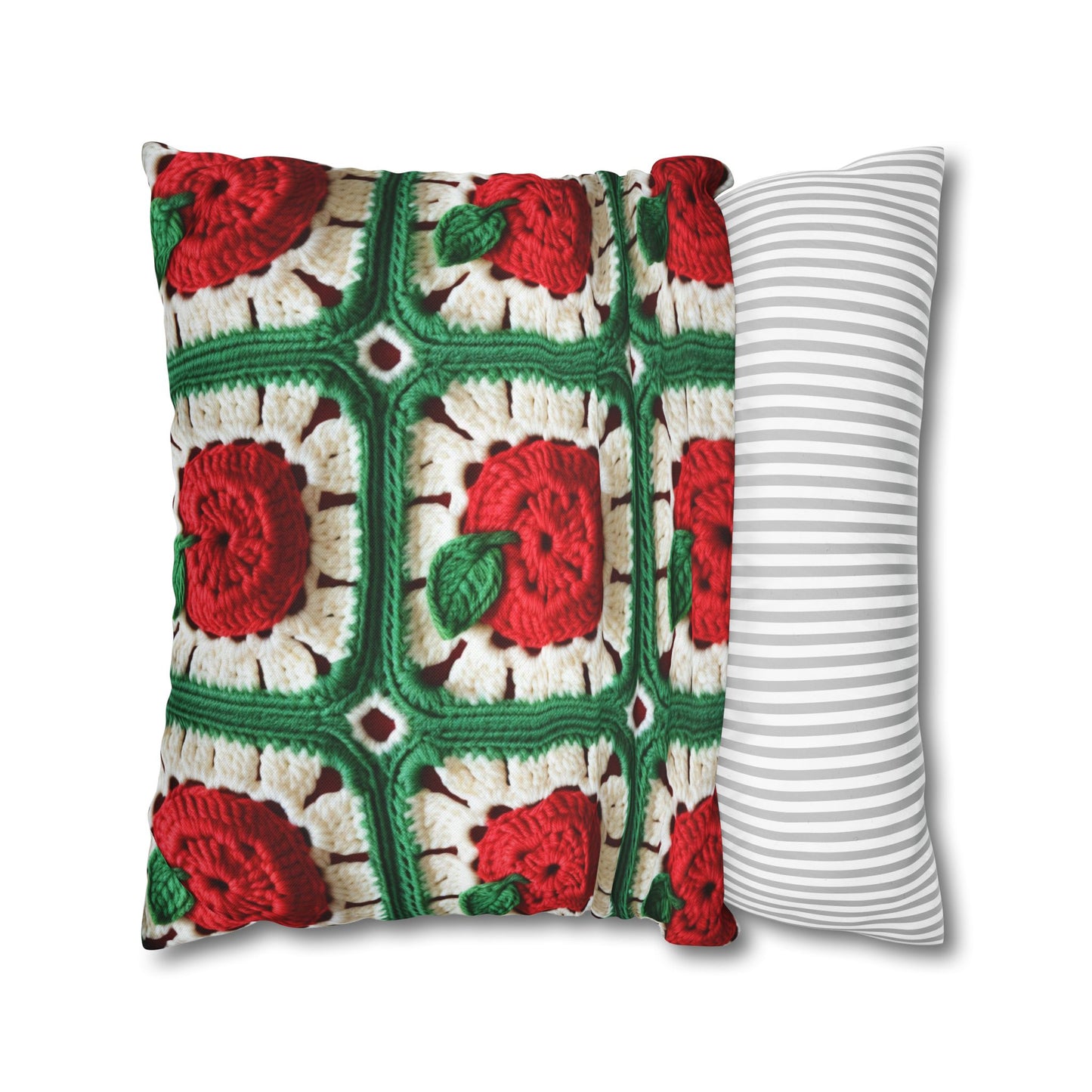 Apple Granny Square Crochet Pattern: Wild Fruit Tree, Delicious Red Design - Spun Polyester Square Pillow Case