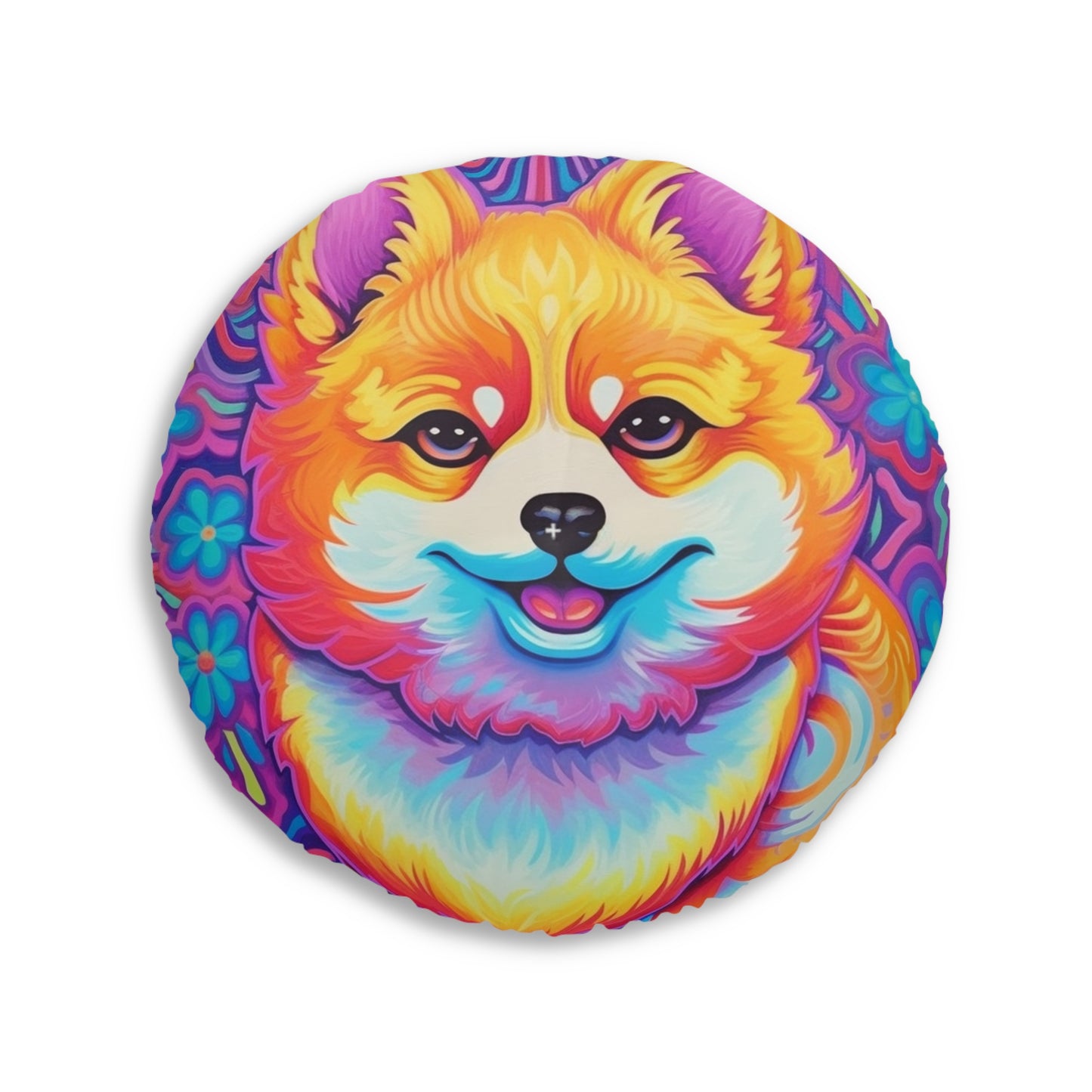 Bright Shiba Inu & Corgi Design - Unique, Vibrant & Eye-Catching - Tufted Floor Pillow, Round