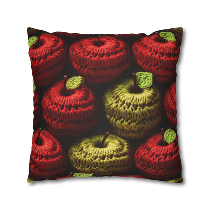 Crochet Apple Amigurumi - Big American Red Apples - Healthy Fruit Snack Design - Spun Polyester Square Pillow Case