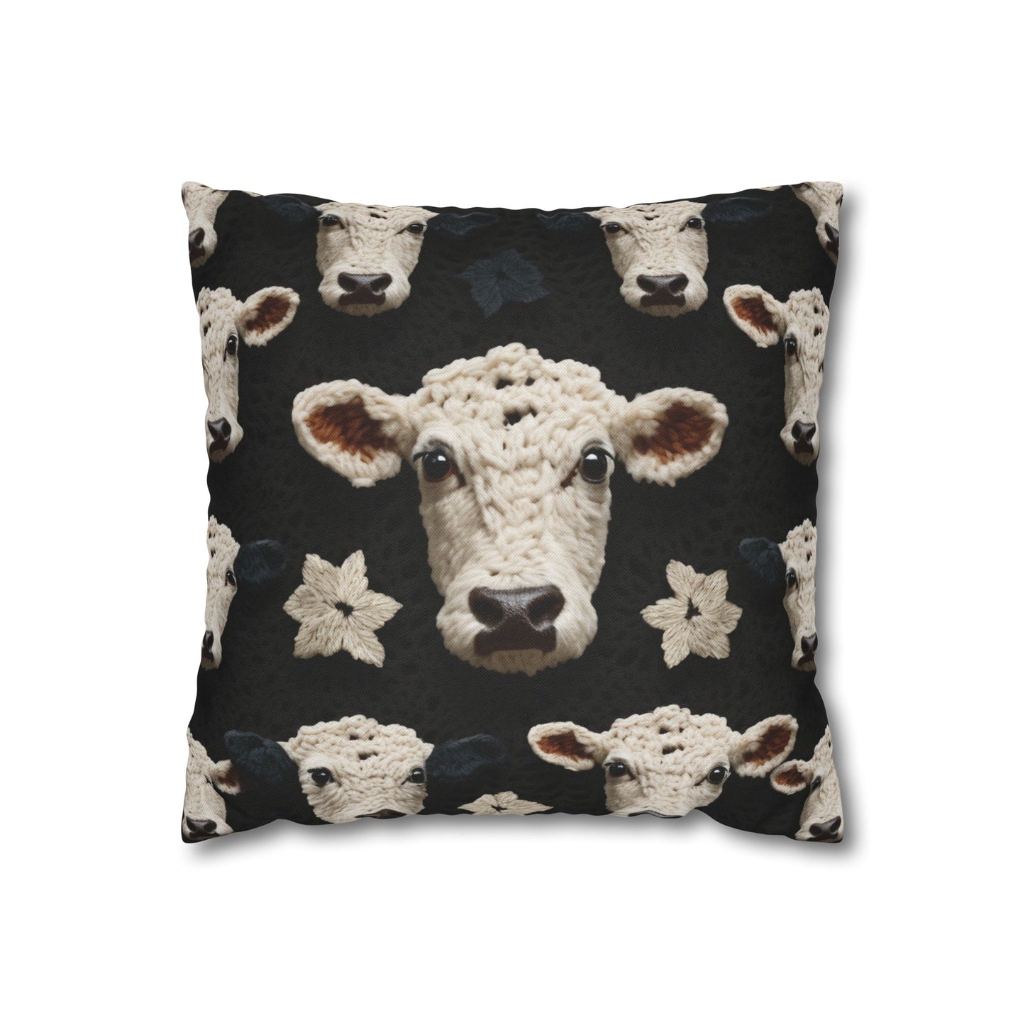 Crochet Cow Pattern Farm Animal Fabric Style - Spun Polyester Square Pillow Case