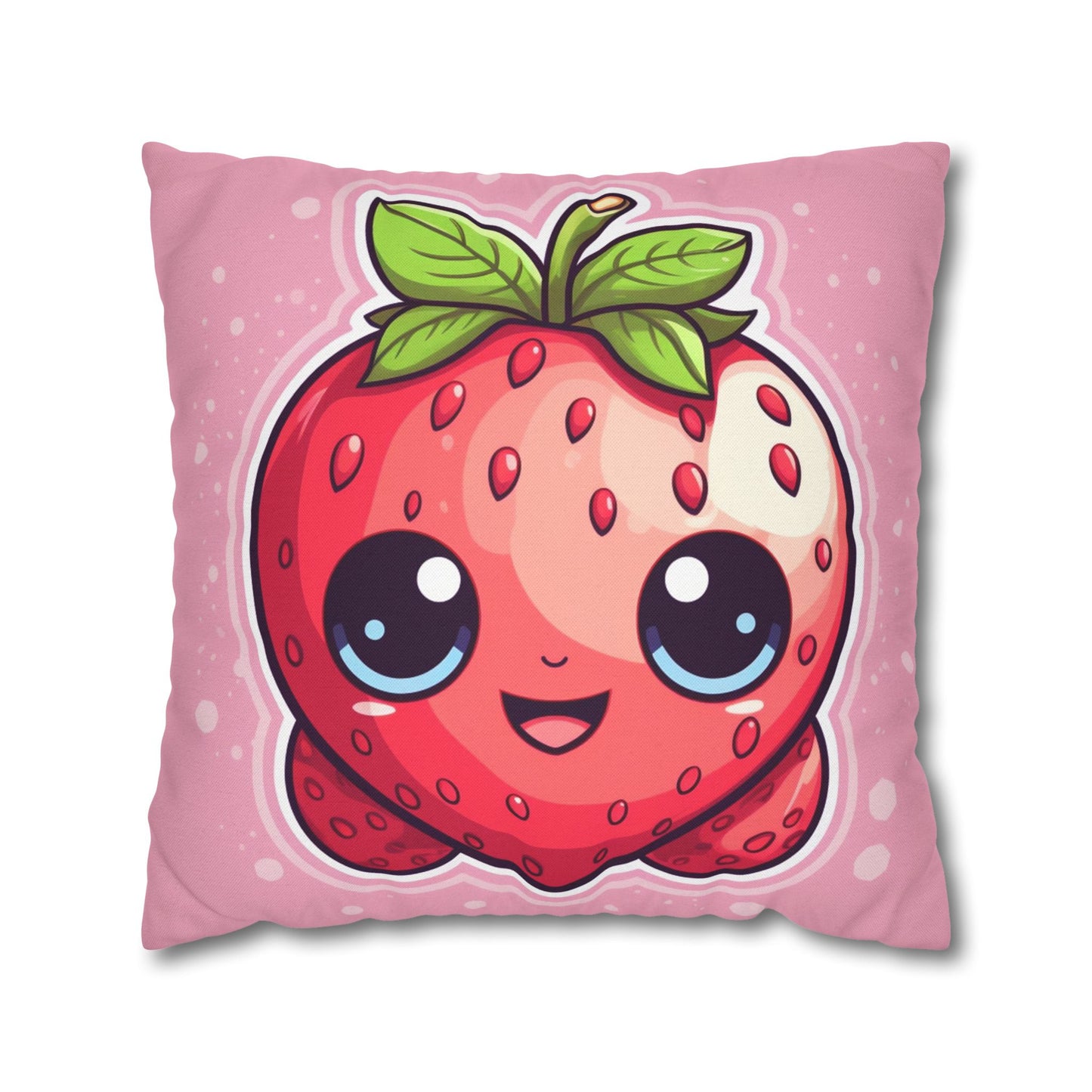 Kawaii Strawberry Adventure - Anime Classic Traditional Japanese Fruit - Otaku Artwork - Spun Polyester Square Pillow Case