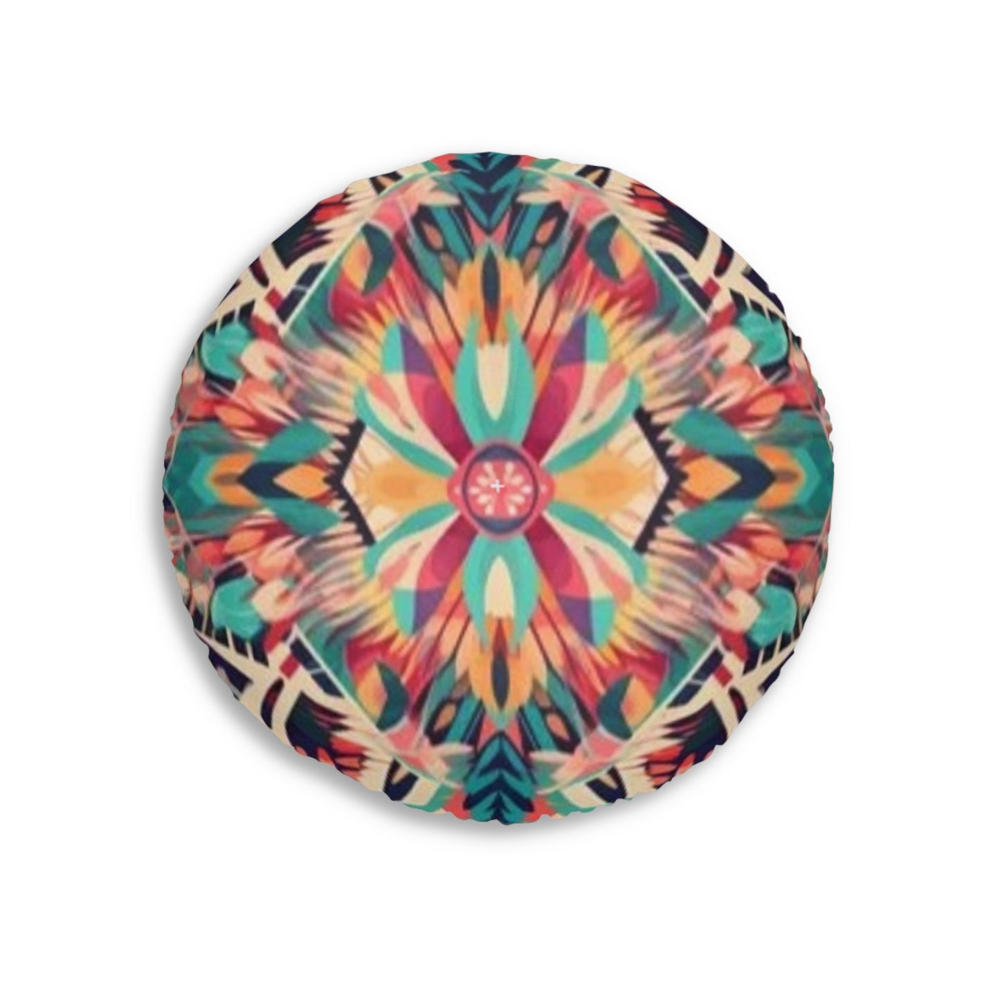 Boho Vibes: Handmade Summer Bohemian Print Pattern Artwork Tufted Floor Pillow, Round